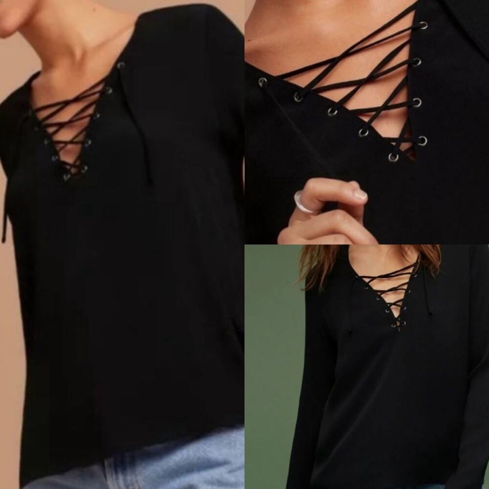 NEW Aritzia Wilfred Free Black Redling Lace Up Blouse Size Large